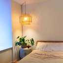 QIYIZM Plug in Pendant Light Hanging Lights with Plug in Cord Hanging Lamp Boho Rattan Dimmable Wicker Bamboo Woven Shade Hemp Rope Ceiling Light Fixture for Living Room Bedroom Kitchen