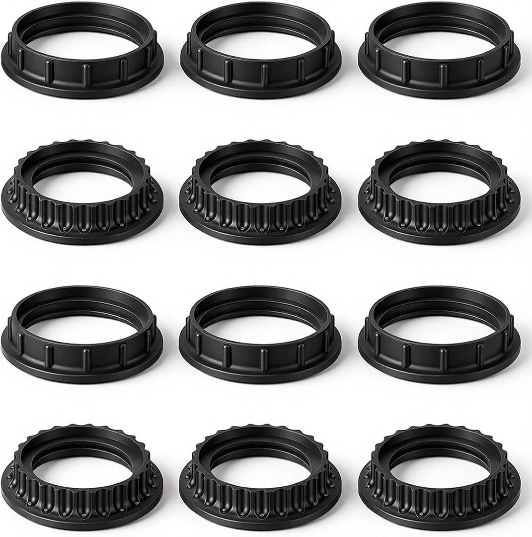 12 Pcs Lamp Shade Adapter Ring, Black E27/E26 Socket Ring for Lamp Shade | Heat-Resistant Plastics Threaded Reducers with 1-3/8" & 1-1/2" Inner Diameter (34mm, 39mm, 50mm Outer Diameter)