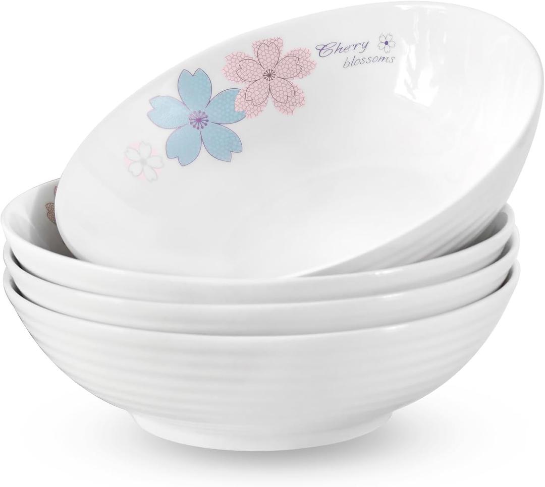 Large Pasta Ceramic Salad Bowl, Soup Bowls, Serving Dinner, Set of 4 Gift for Housewarming 56Oz Kitchen Dinner 8 inches, Microwave Dishwasher Safe