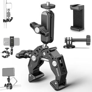 NEEWER Super Clamp with 3" Dual Ballhead Magic Arm, Cold Shoe, 1/4" Threads, Phone/Action Camera Mount Adapter for Desk Tripod Tube Crossbar Gimbal Rods Compatible with SmallRig GoPro DJI, ST83 NEEWER Super Clamp with 3" Dual Ballhead Magic Arm, Cold Shoe, 1/4" Threads, Phone/Action Camera Mount Adapter for Desk Tripod Tube Crossbar Gimbal Rods Compatible with SmallRig GoPro DJI, ST83