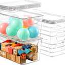 12 Pack Middle Stackable Storage Boxes for Storage and Organization, Clear Storage Bins with Lids, Plastic Storage Containers with Lids, Plastic Bins with Handles for Office, Bedroom, Study Room