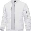 TACVASEN Men's Bomber Jacket Lightweight Casual Spring Fall Windbreaker Zip Up Coat with Pocket, Size S ( White)
