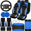Fabbay 21 Pcs Car Seat Covers Full Set Car Floor Mats Steering Wheel Cover Armrest Seat Belt Pad Seatbelt Cup Mats Emblem Ring Sticker for Sedans Trucks SUV(Black, Blue)