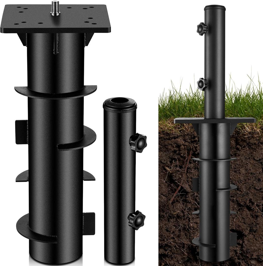 In Ground Umbrella Base with Umbrella Stand Tube, Universal Heavy Duty Umbrella Ground Anchor, Inground Umbrella Holder for Cantilever Patio Umbrella, Hanging ParasolBlack