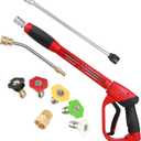 Upgraded Pressure Washer Gun with Extension Replacement Wand, M22 Fitting,7 Inch 30 Degree Curved Rod, 5 Nozzle Tips, 5000 PSI, 47 Inch (black and red)