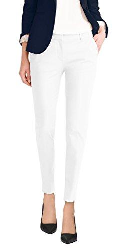 Hybrid & Company Womens Premium Stretch All Day Comfort Flat Front Trousers Chino Pants PW31201T WHITE, Size 9
