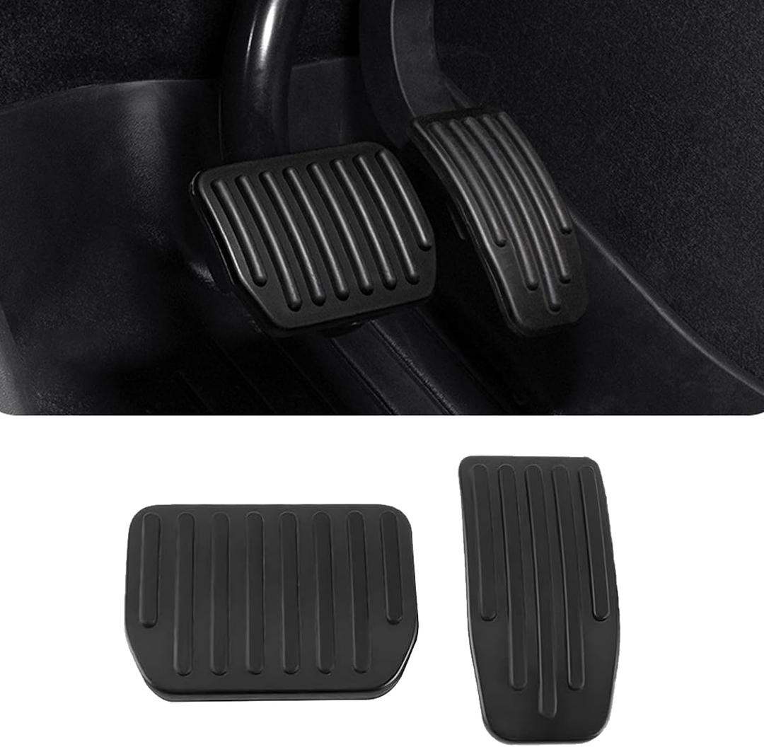 Alieemo 2PCS Aluminum Car Accelerator Pedal Covers, Vehicle Foot Pedal Pads Set, Non Slip Performance Automotive Brake Foot Rest Pedal Extenders Replacement Compatible with Model 3 Model Y (Black)