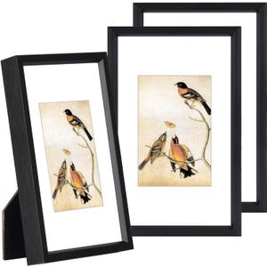 3x5 Picture Frame Set of 3, Black Aluminum Metal Photo Frames with HD Glass, Fits 2x3 with Mat or 3 x 5 without Mat, Display for Wall and Table