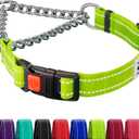CollarDirect Martingale Dog Collar with Stainless Steel Chain and Quick Release Buckle - Reflective Collar for Large, Medium, Small Dogs - Lime Green, Medium (Neck Size 14"-17")