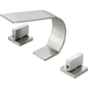 Brushed Nickel Bathroom Faucet 3 Hole,Ultrathin Low Arc 8 inch Widespread Bathroom Sink Faucet,Waterfall Bathroom Faucet,2-Handle Modern Vanity Faucet with Hot and Cold Water Supply Hoses Brushed Nickel Bathroom Faucet 3 Hole,Ultrathin Low Arc 8 inch Widespread Bathroom Sink Faucet,Waterfall Bathroom Faucet,2-Handle Modern Vanity Faucet with Hot and Cold Water Supply Hoses