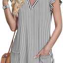 OFEEFAN Spring Summer Dresses for Women 2026 Casual Ruffle Sleeve V Neck Loose Swing Sundresses with Pockets Plain/Print