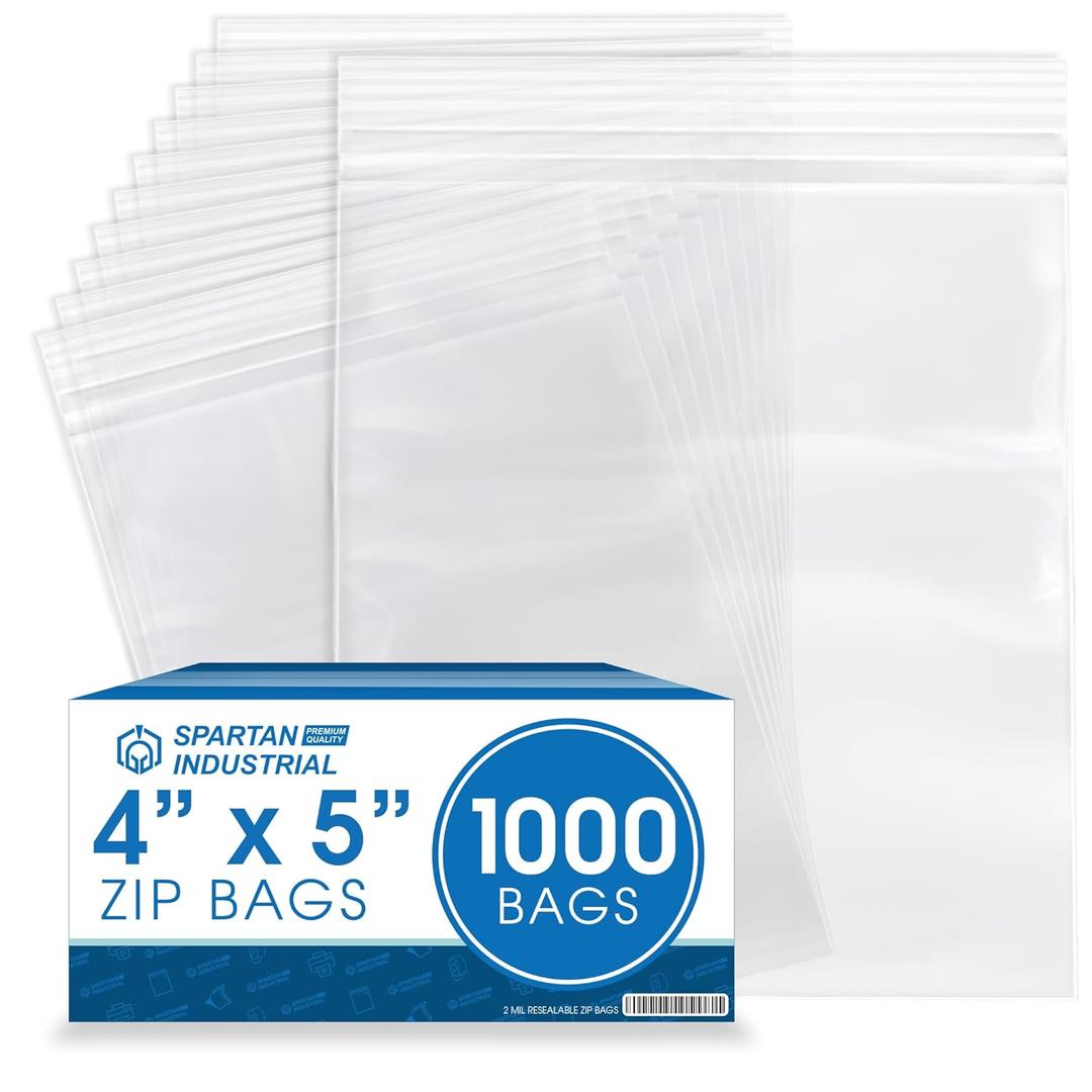 Spartan Industrial - 4 X 5 (1000 Count) 2 Mil Clear Reclosable Zip Plastic Poly Bags with Resealable Lock Seal Zipper