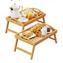 2 Pack Breakfast in Bed Tray for Eating, 16.92 x 12.6 Inch Bed Table Tray with Folding Legs & Handles, Bamboo Food Lap Trays Fits for Adult Kids Eating/TV/Surgery Recovery by Easoger. Set of 2