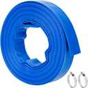1.5 IN x 50 FT Pool Backwash Hose - Heavy Duty Reinforced Flat PVC Sump Pump Hose for Swimming Pools Pump Discharge & Filter Drainage,Weather and Burst Resistant with Clamp (Blue)