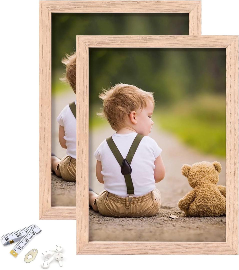 5x7 Picture Frame, OAK Wood Photo Frame with Perspex Glass for Vertical or Horizontal Tabletop Wall Display for Photos, Paintings, Posters, Artwork, Birthday Christmas Gift, Set of 2