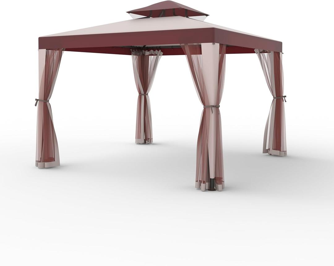 Patio Gazebo Tent Outdoor Canopy Shelter 10'x10' with Removable Netting,100 Square Feet of Shade for Garden, Backyard Deck and Lawns (Red)