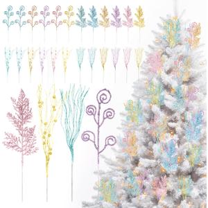 72 Pcs Pastel Christmas Tree Picks and Sprays Decoration Candy Christmas Tree Decor Artificial Glitter Berry Stems Pastel Candy Picks Ornaments Branches for Vase Filler Holiday Party Decoration