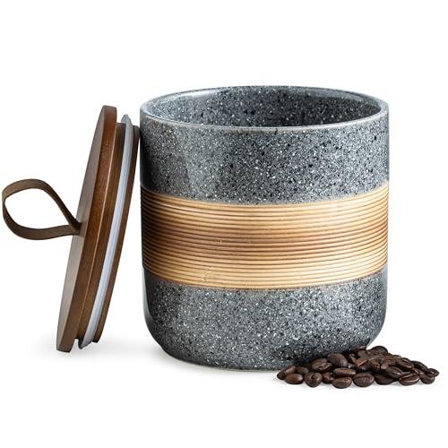 Miamolo Spice Jars with Airtight Lid, Coffee Container Canister Kitchen Food Storage Jars for Spice Sugar Tea Bag, Stackable Decorative Jars for Countertop, Grey & 37 fl.oz