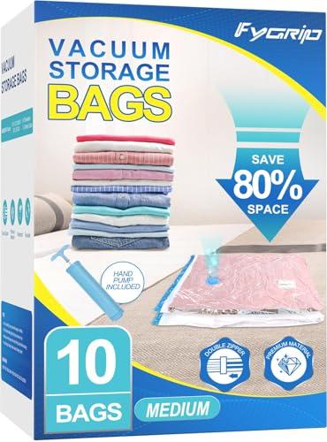 Fygrip Vacuum Storage Bags with Hand Pump, Plastic Packaging Bags, 80% Space Saver Vacuum Seal Bags for Clothing, Travel Lugggage, Blankets, Comforters, 9 Medium