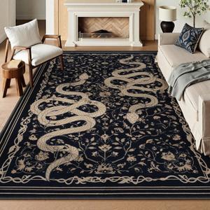 LIVEBOX Washable Area Rug 8x10 - Large Snake Living Room Rugs, Soft Black Rug for Bedroom, Non-Slip Indoor Carpet for Dining Room Home Office