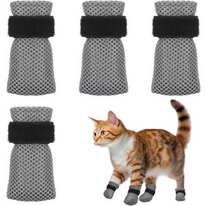 4 Pcs Cat Mittens to Prevent Scratching Adjustable Cat Claw Protectors Covers Mesh Breathable Cats Shoes Kitten Shoes Socks Booties Anti Scratch Kitten Foot Covers for Pet Bathing Cutting Nails (Gray)