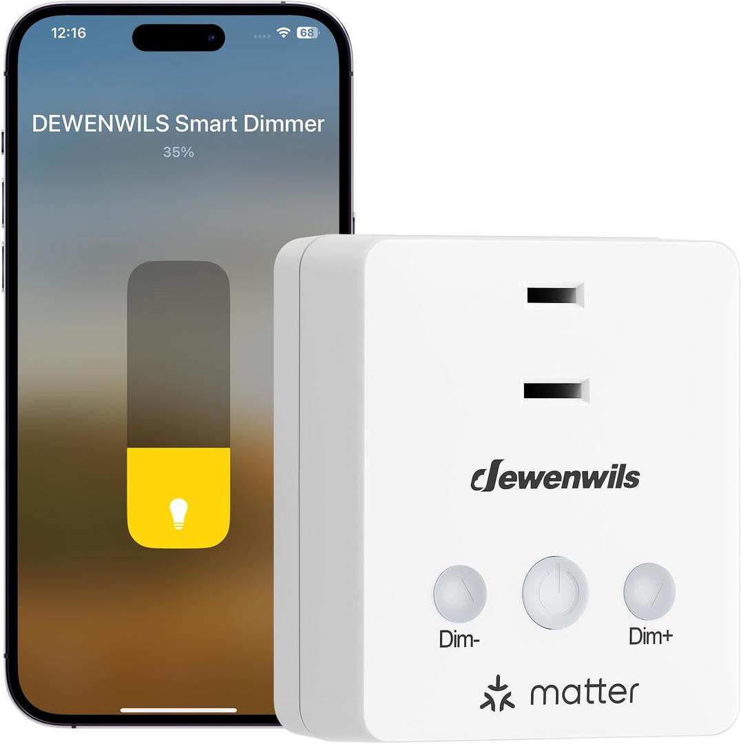 DEWENWILS Matter Plug in Dimmer Switch for Lamp, Works with Alexa, Compatible with Google Home & SmartThings APP Voice Wireless Dimmer Button Control, Dimmable LED/Tungsten Bulbs, 2.4G Wi-Fi, White
