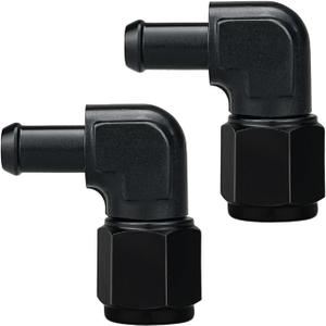 8AN Female to 1/4 Barb 90 Degree Hose Fitting Adapter Swivel Aluminum Black, Pack of 2