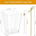 Zezzxu 50 Sets 5 oz Plastic Charcuterie Cups with 100 Sticks, Square Appetizer Cups with Cocktail Picks Mini Party Serving Cups for Fruit, Snack, Dessert