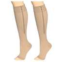 Truform Zipper Compression Stockings, 15-20 mmHg Medical Socks, Women and Men, Knee High, Open Toe, Beige, Small