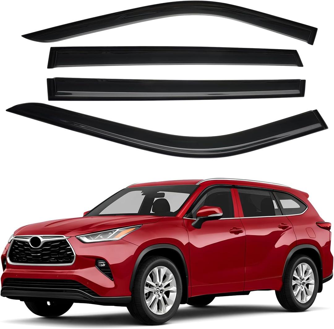 Canvcle Highlander Rain Guards - Window Visors for Toyota Highlander 2020-2025 2026, Outside-Mount Tape-On Side Window Wind Deflectors for Highlander Accessories, Vent Visors Shades Rainproof 4PCS