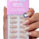 BTArtbox French Tip Press On Nails - Peppermint Kiss, White Pink Short Almond Press On Nails with Glue and Adhesive Tabs for Women in 16 Sizes - 32 Soft Gel Glue On Nails Kit