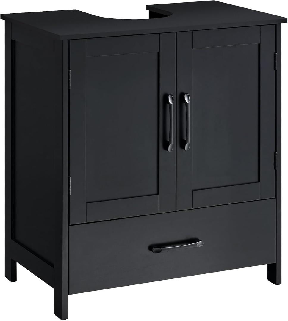 Bathroom Vanity Sink Cabinet, Under Sink Storage Cabinet with 2 Doors, Waterproof Pedestal Sink Cabinet for Bathroom, Laundry Room, Kitchen, Black with Drawer