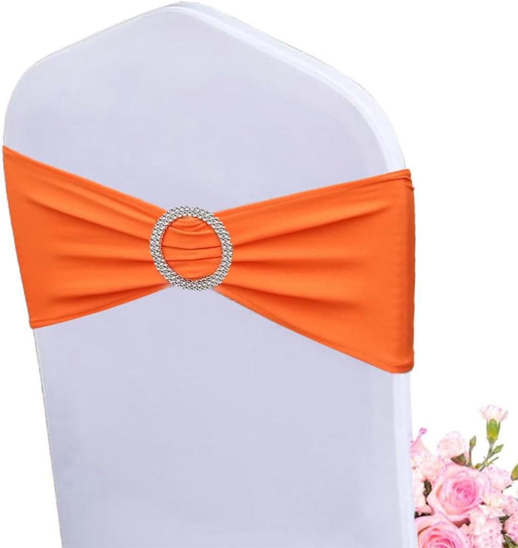 Albassa Chair Sashes Spandex Stretch Chair Bows with Buckle Slider for Wedding Party Decorations (Orange, 25PCS)