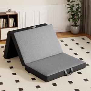 Vamcheer Tri Folding Mattress Single Size - 4 Inch Foldable Mattress for Travel/RV/Camping/Guest Room/Yoga, 75"x25"x4" Tri-fold Memory Foam Cushion with Washable Cover, Handle & Non-Slip Bottom