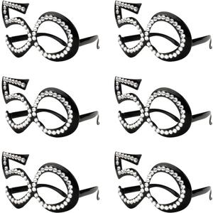 Ocean Line 50th Birthday Glasses - Number Crystal Frame, Party Favors, Wedding, Funny Costume Sunglasses, Novelty Eyewear Celebration Decoration for Kids and Adults 6 Pack (50)