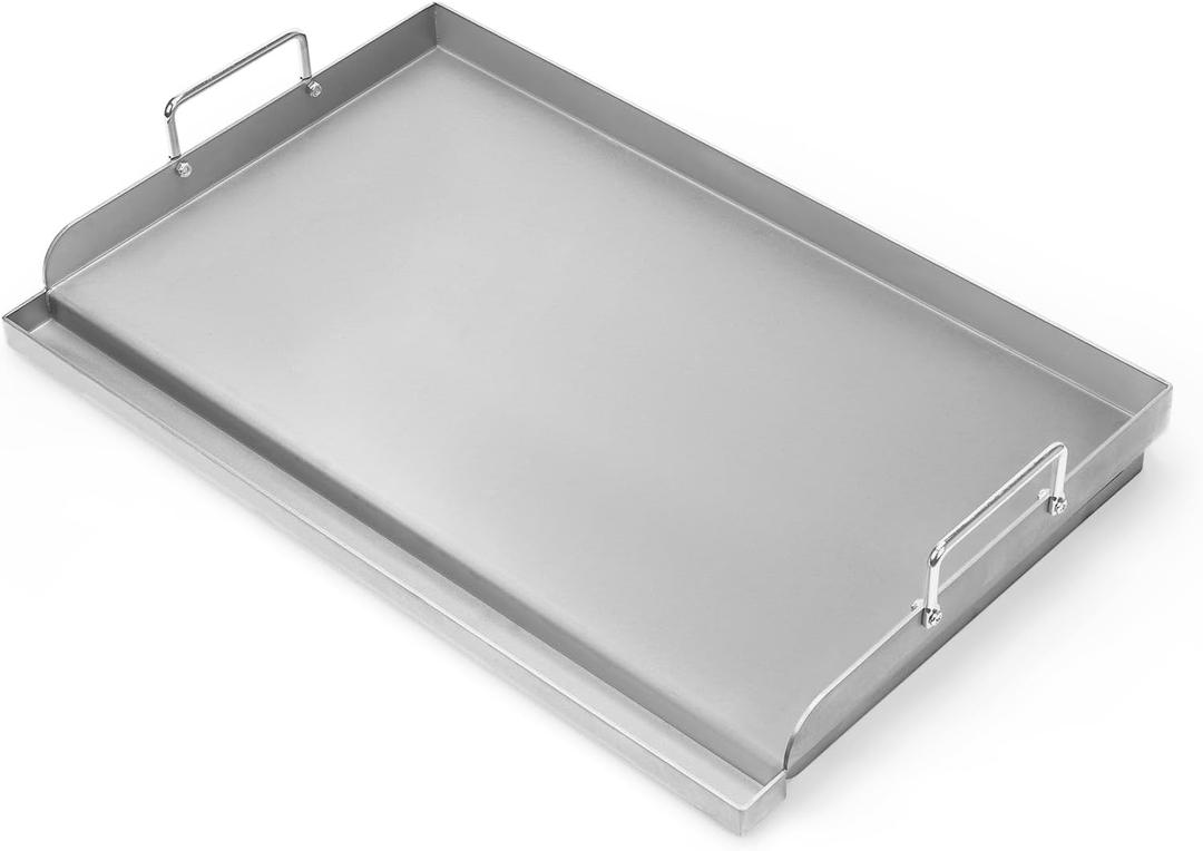 Cooking Griddle for Gas Grill, 25"x16" Flat Top Grill Plate with Grease Groove for Gas and Charcoal BBQ Grid for Outdoor, Flat Top Griddle Plate with Handles for Electric/Gas Grill/Camping