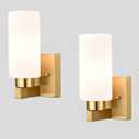 Modern Wall Light Fixtures Brass Bathroom Vanity Light with Milky White Cylinder Glass Shade Set of 2 (Hardwired)