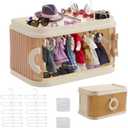 Foldable Doll Wardrobe Storage Box, Compatible with Labubu Clothes, Designed for 15/17cm Doll Clothing, Includes 12 Hangers, 1 Hanging Rod, Dust Cover, Coat hangerand Display Shelf.