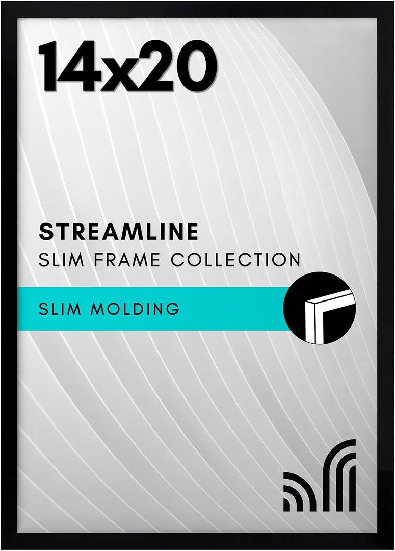 Americanflat 14x20 Picture Frame with Polished Plexiglass - Streamline Collection - Thin Border Picture Frame for Wall Display - Hanging Hardware Included - Black