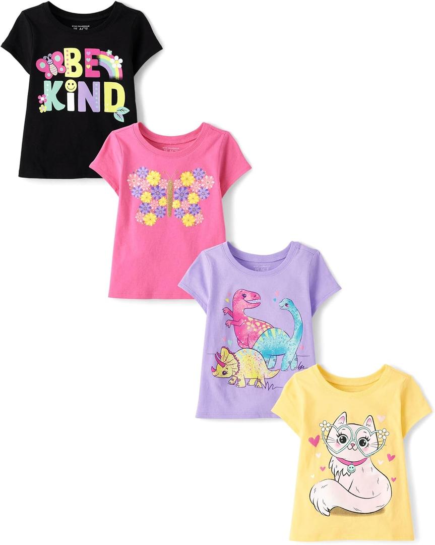 The Children's Place Baby Girls' and Toddler Unicorns,Butterflies,Trends Short Sleeve Graphic T-Shirts,4 Pack