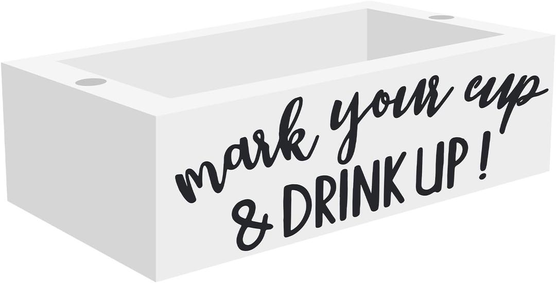 Cups Organizer Wood Cup Organizer with Marker Slot, Mark Your Cup and Drink Up, Large Capacity Cup Storage Rack, for Bar, Kitchen, Countertop, Home & Office (White)