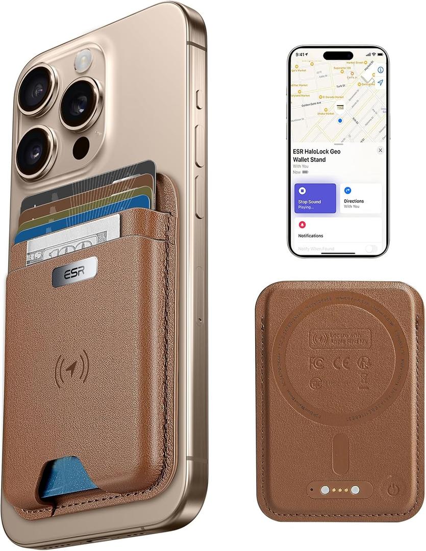 ESR for MagSafe Wallet with Find My Functionality, 5 Cards Holder, RFID-Blocking, Strong Magnetic Wallet for iPhone, for iPhone 17/16/15/14/13/12 Series, Not for 13/12 Mini, Brown