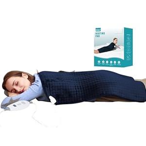 Ruqiji 17''x33'' XXXL King Size Heating Pad with 120 Minutes Auto Shut Off&6 Temperature Settings, Flannel Electric Heating Pad/ Pain Relief for Back/ Neck/ Shoulders/ Menstrual Pain/ Leg Cramp (Dark Blue)
