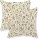 Spring Easter Pillow Covers 18x18 Set of 2 Rabbit Bunny Green Floral Leaf Decorative Throw Pillow Covers Spring Holiday Farmhouse Pillow Cases Decor Outdoor Linen Cushion Case for Couch Home
