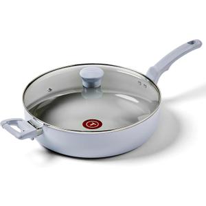 T-fal Refresh Ceramic, Ceramic Non Stick Jumbo Cooker w/Lid 5 Quart, Oven Broiler Safe 350F, Cookware, Kitchen, Deep Frying Pan w/Handle, Saute Pan, Healthy Cooking, Skillet, Pots and Pans, Blue (Artic Blue)