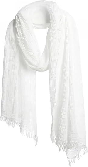 Cotton Feel Scarf Shawl Wrap Soft Lightweight Scarves And Wraps For Men Women 15x65" White
