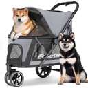EchoSmile Dog Stroller for Medium & Small Dogs, Foldable Pet Stroller with 3 Wheels & Brakes, All-Terrain Cat Dog Carrier with Breathable Mesh, Safety Leash and Storage Pocket, Gray