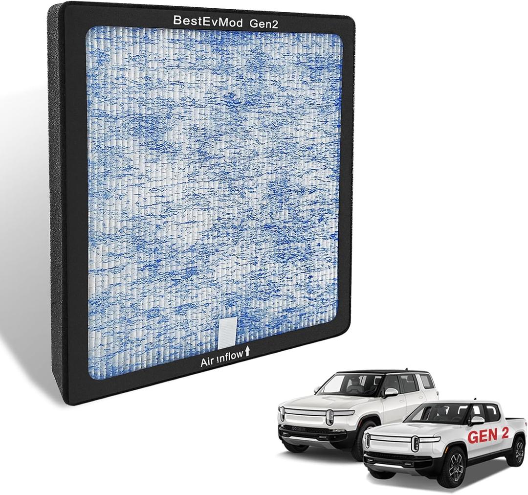 BestEvMod Air Filter Gen2 Compatible with Rivian R1T & R1S 2025 2026 Accessories Replacement Air Filter HEPA H14 Activated Fit Gen 2 