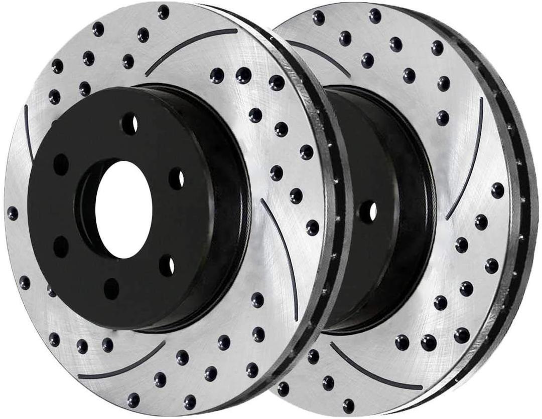 AutoShack Black Hat Drilled and Slotted Brake Rotors Front Brake Rotor Replacement Kit for 2004-2008 Ford F-150 2006-2008 Lincoln Mark LT 4.2L 4.6L 5.4L V6 V8 4WD AWD RWD PR64111LR