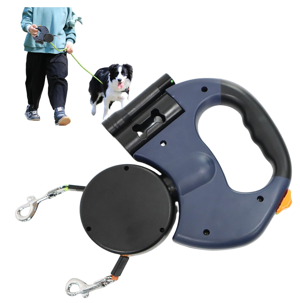 Double Rotatable Dog Lead - PET Retractable Lead | Multiple Design 360° 360° Tangle Reflective Safety Cable for Night Walks, Jogging and Camping incl